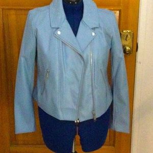 Light Blue faux leather bomber jacket